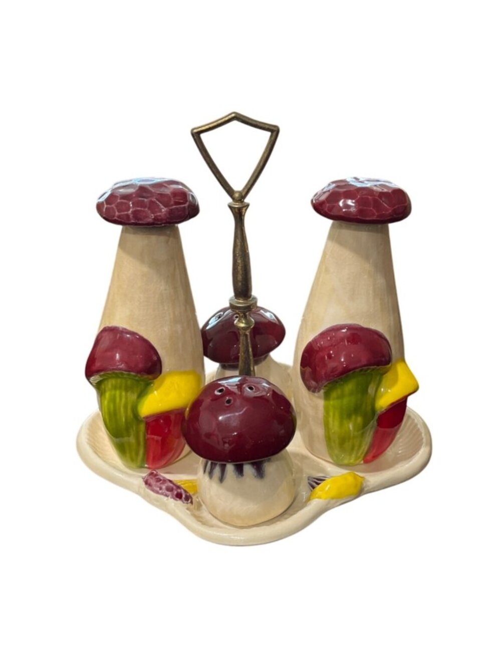 Vintage California Originals Ceramic Mushroom Oil Vinegar Salt Pepper Set 70s